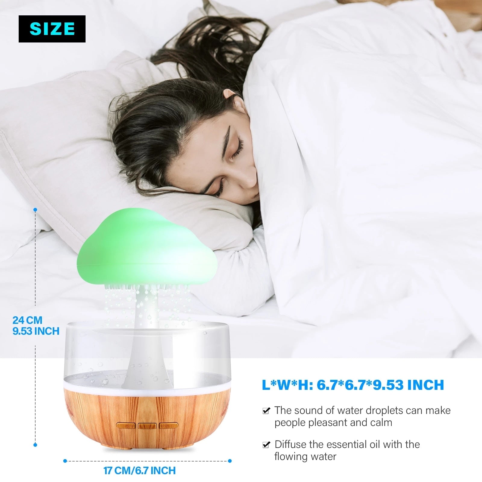 1pc Colorful Rain Cloud Humidifier Mushroom Lamp Raindrop Sound Bedroom USB  Aromatherapy Machine For Home Use
